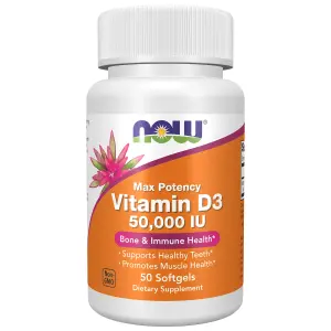 Vitamina D3, 50.000 UI, 50 Cápsulas Softgel, Now Foods