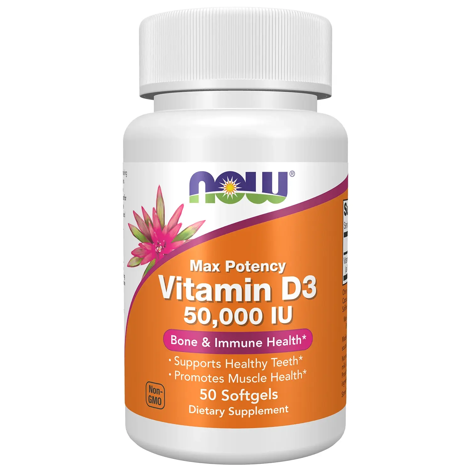 Vitamina D3, 50.000 UI, 50 Cápsulas Softgel, Now Foods