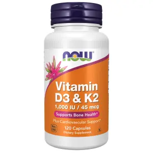 Vitamina D3 e K2, 1.000 UI D3, 25 mcg K2, 120 Cápsulas, Now Foods