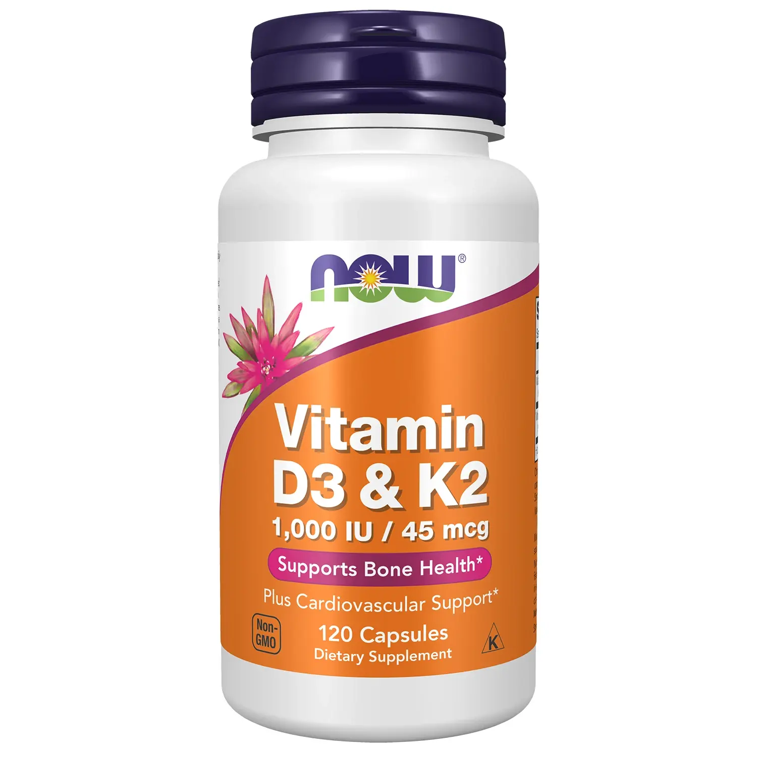 Vitamina D3 e K2, 1.000 UI D3, 25 mcg K2, 120 Cápsulas, Now Foods