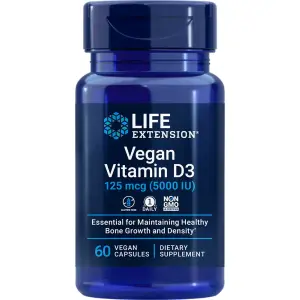 Vitamina D3 Vegana, 5.000 UI (125 mcg), 60 Cápsulas Veganas, Life Extension