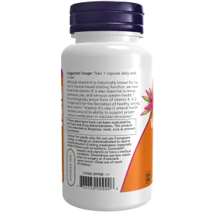 Vitamina K-2, 100 mcg, 100 Cápsulas Vegetais, Now Foods