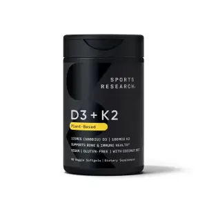 Vitamina K2 + D3, 100 mcg K2, 125 mcg D3, 60 Cápsulas Vegetarianas, Sports Research