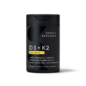 Vitamina K2 + D3, 100 mcg K2, 125 mcg D3, 60 Cápsulas Vegetarianas, Sports Research
