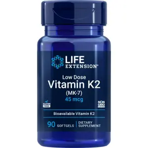 Vitamina K2 de Baixa Dosagem (MK-7), 45 mcg, 90 Cápsulas Softgel, Life Extension